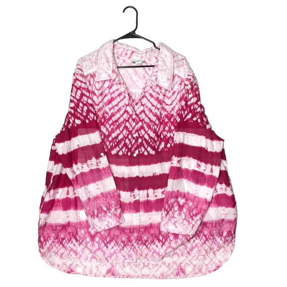 Womens Plus Size Blouse Beachy Pink Tie Dye Boho Summery Sz 4X Hippie Colorful - Picture 1 of 10